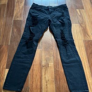 Express Women's Black Straight Leg Ripped Jeans